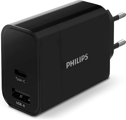 MBUSHES FAST CHARGING PHIIPS DLP2621/12 | DUAL PORT USB-A TYPE-C 30W BLACK