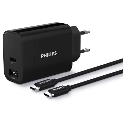 MBUSHES FAST CHARGING PHIIPS DLP2621C/12 | DUAL PORT TYPE-C/TYPE-C 30W 1M BLACK