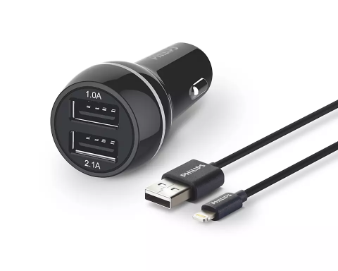 MBUSHES VETURE FAST CHARGING PHIIPS DLP2357V/10  | DUAL PORT USB-A LIGHTNING BLACK