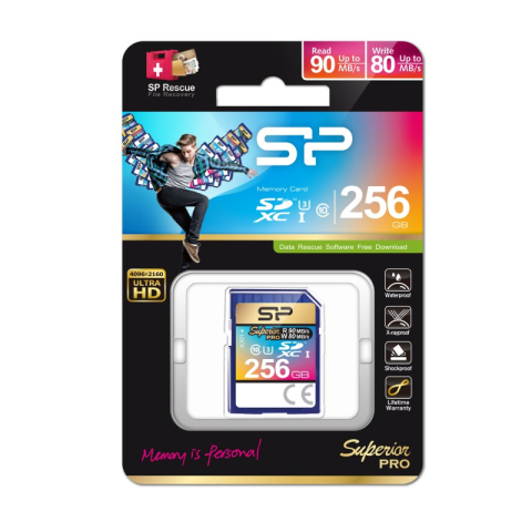 SD CARD SILICON POWER SUPERIOR PRO | 256GB UHS-I U3 CLASS10 90MB/S SHOCK/WATERPROOF