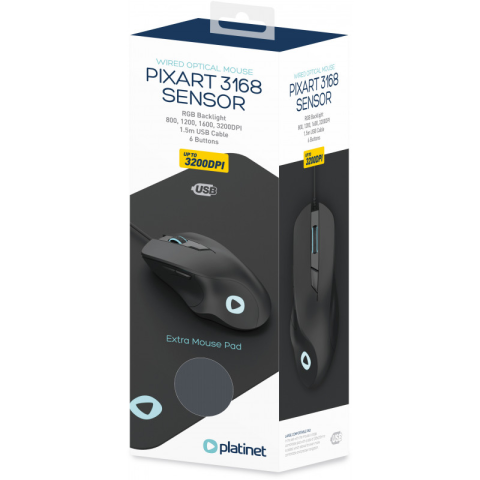 MOUSE DHE PAD PLATINET PMOM010B | WIRED 6D 3200DPI RGB I ZI
