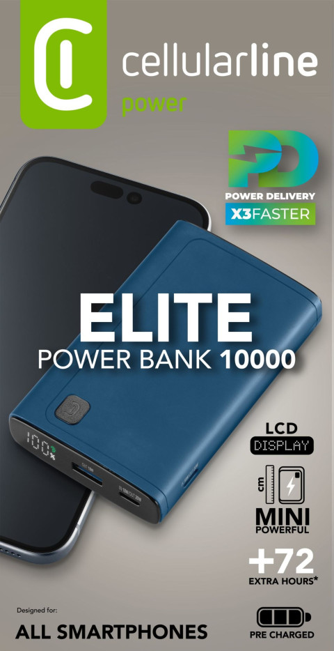 POWER BANK CELLULARLINE ELITE PBDISPL01PD10000B | 10000MAH 20W I ZI