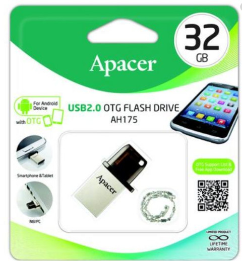 APACER DUAL FLASH DRIVE USB &  MICRO  2.0. 16GB AH175