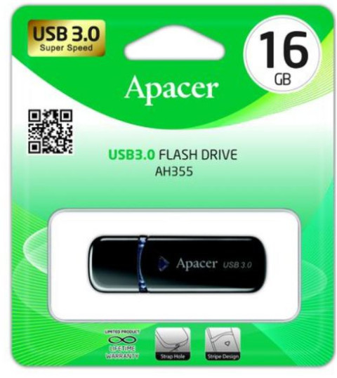 USB DRIVE APACER AH355 | 16GB USB 3.0 BLACK 