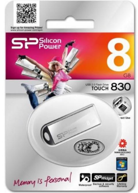 USB DRIVE SILICON POWER TOUCH 830 | 8GB USB 2.0 SHOCK/WATERPROOF SILVER