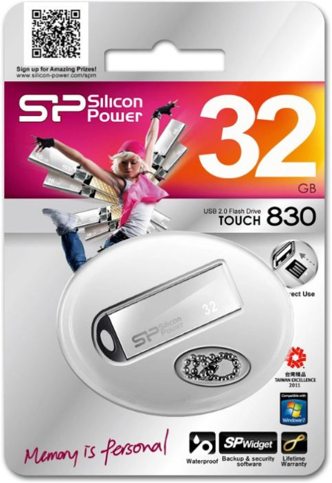 USB DRIVE SILICON POWER TOUCH 830 | 32GB USB 2.0 SHOCK/WATERPROOF SILVER