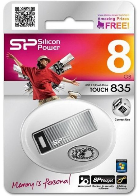 USB DRIVE SILICON POWER TOUCH 835 | 8GB USB 2.0 SHOCK/WATERPROOF IRON GRAY