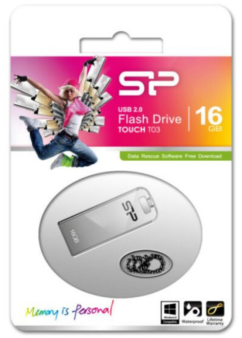 USB DRIVE SILICON POWER TOUCH T03 | 16GB USB 2.0 SHOCK/WATERPROOF SILVER