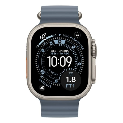 Apple Watch Ultra 3 Cellular 49mm Natural Titanium Case with Anchor Blue Ocean Band 2