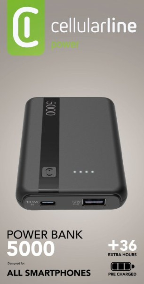 POWER BANK CELLULARLINE PBENTRY5000K | 5000MAH I ZI
