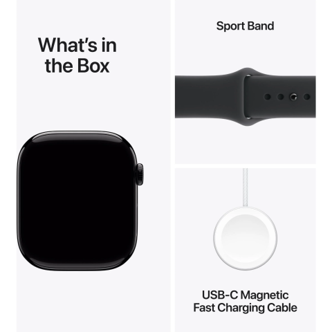 Apple Watch S11 GPS 42mm Jet Black Aluminium Case with Black Sport Band - M/L