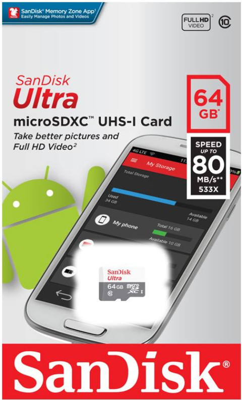 SD HC SAN DISK 64GB ULTRA ANDROID | 533X 80MB/S