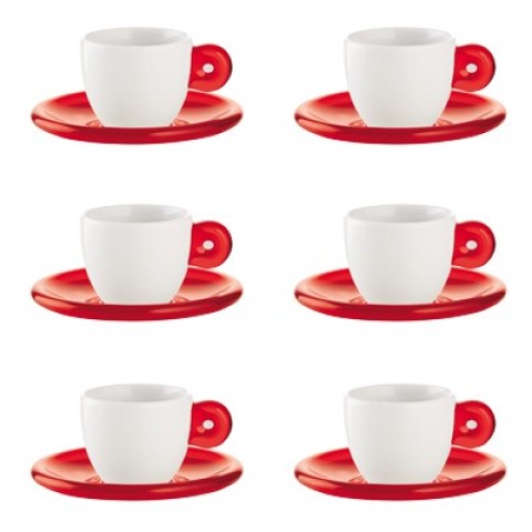 SET ME FILXHAN PER ESPRESSO 6PCS GUZZINI WITH SAUCERS RED GOCCE 26690165