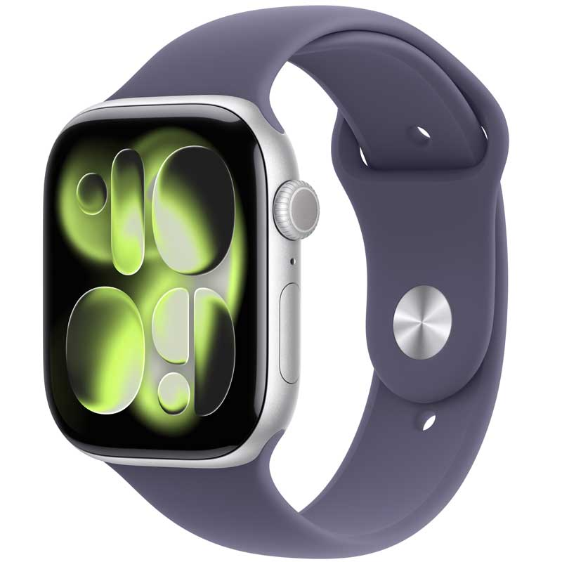Apple Watch Series 11 GPS 46mm Silver Aluminium Case with Purple Fog Sport Band, S/M